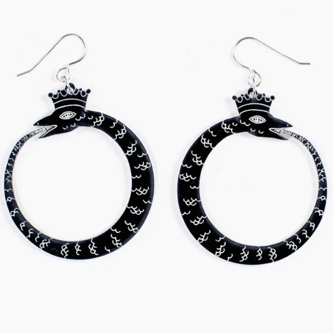 Black Ouroboros Snake Earrings