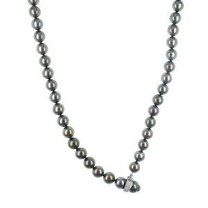 Black South Sea Pearl Strand Lariat with Diamond Clasp
