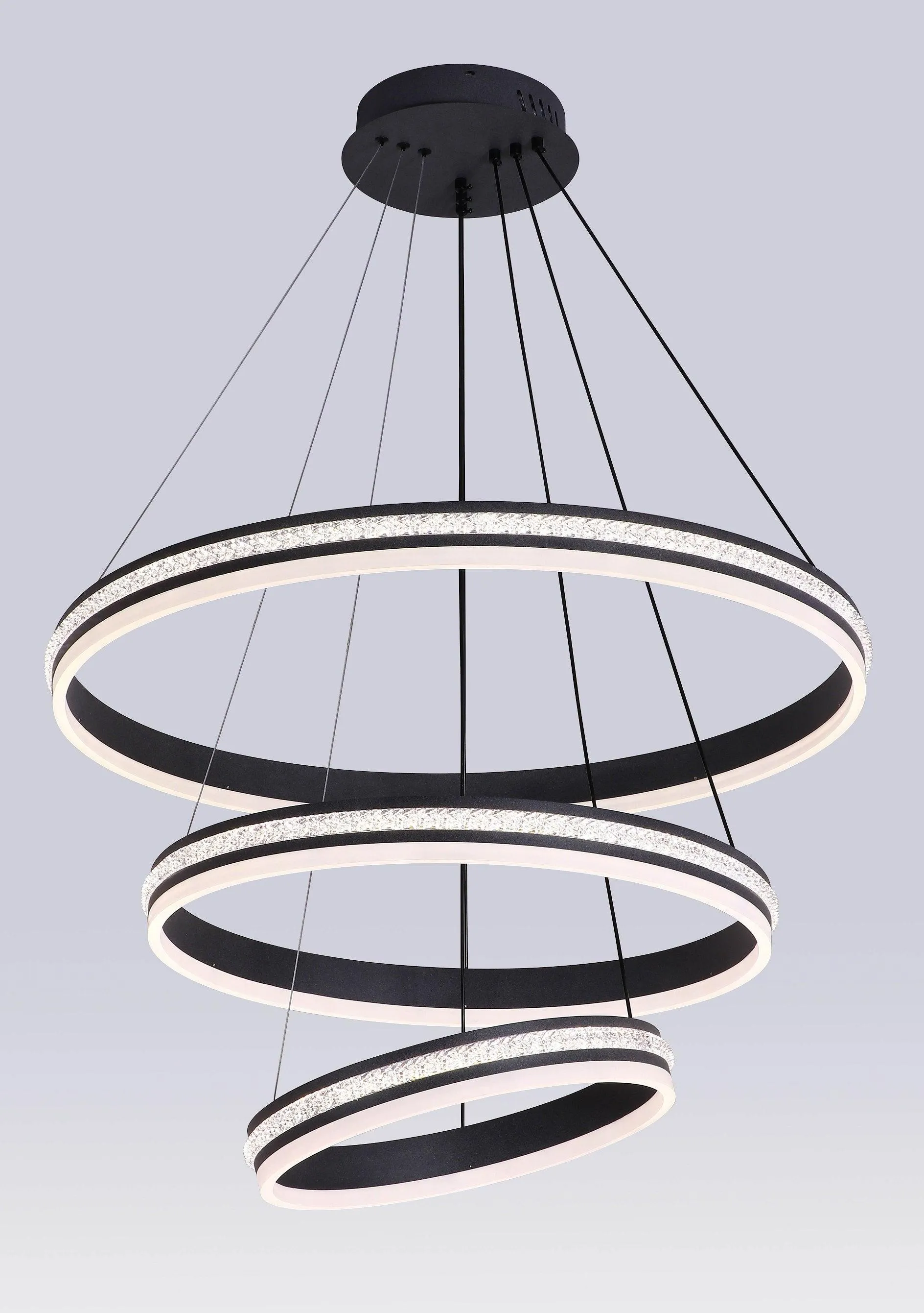BLACK SPARKLE Modern Luxury 3 Ring LED Pendant Light