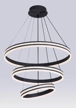BLACK SPARKLE Modern Luxury 3 Ring LED Pendant Light