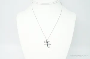 Blue Diamonds Gecko Sterling Silver Necklace