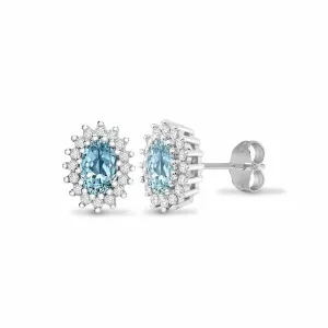 BLUE TOPAZ HALO STUD EARRINGS IN 9K WHITE GOLD