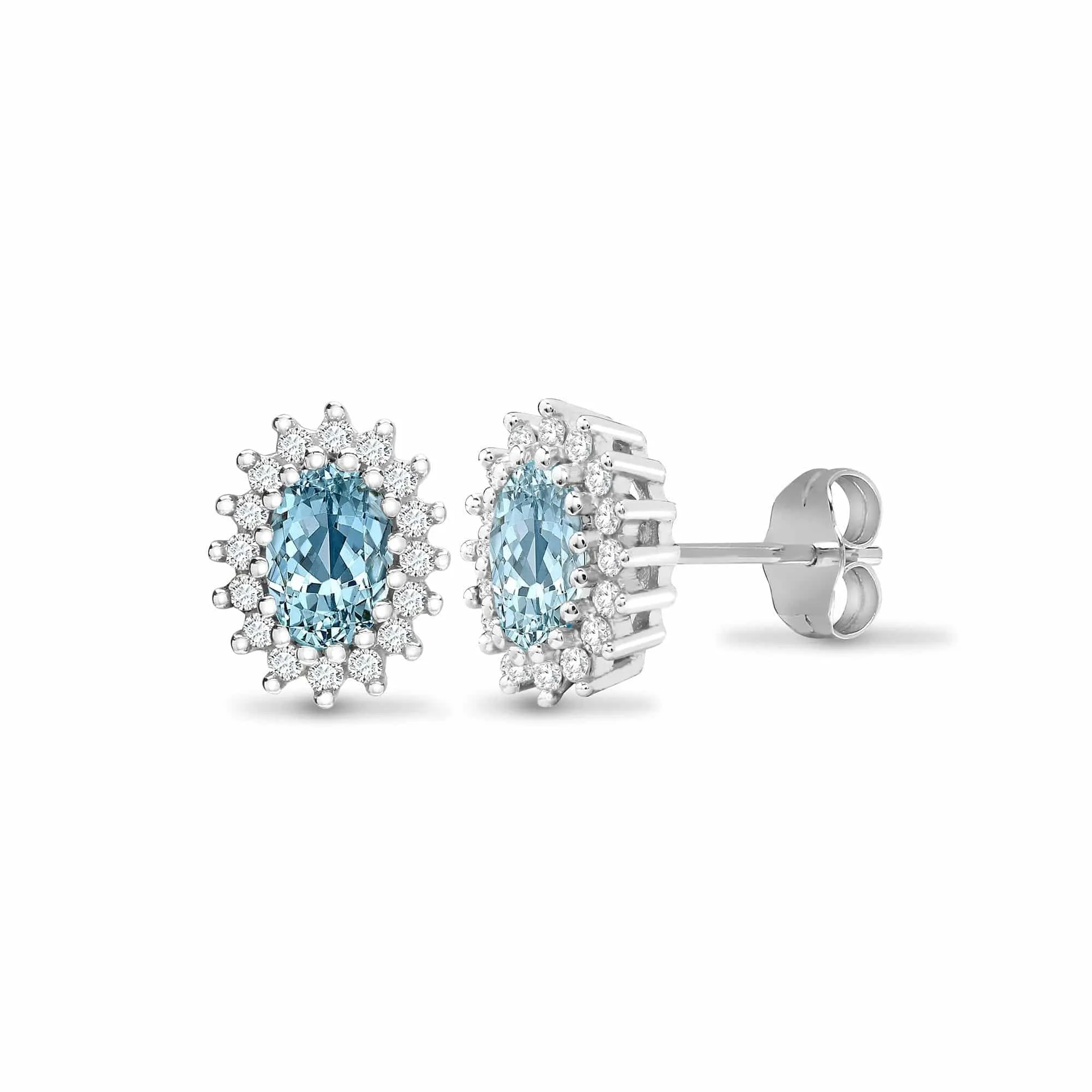BLUE TOPAZ HALO STUD EARRINGS IN 9K WHITE GOLD