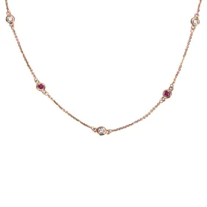 BRAND NEW Diamond & Ruby By-the-Yard Necklace in 14K Rose Gold (0.28 CTW)