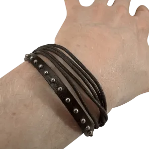 Brown Cotton Studded Leather Bracelet Wristband Bangle Mens Womens Boy Jewellery