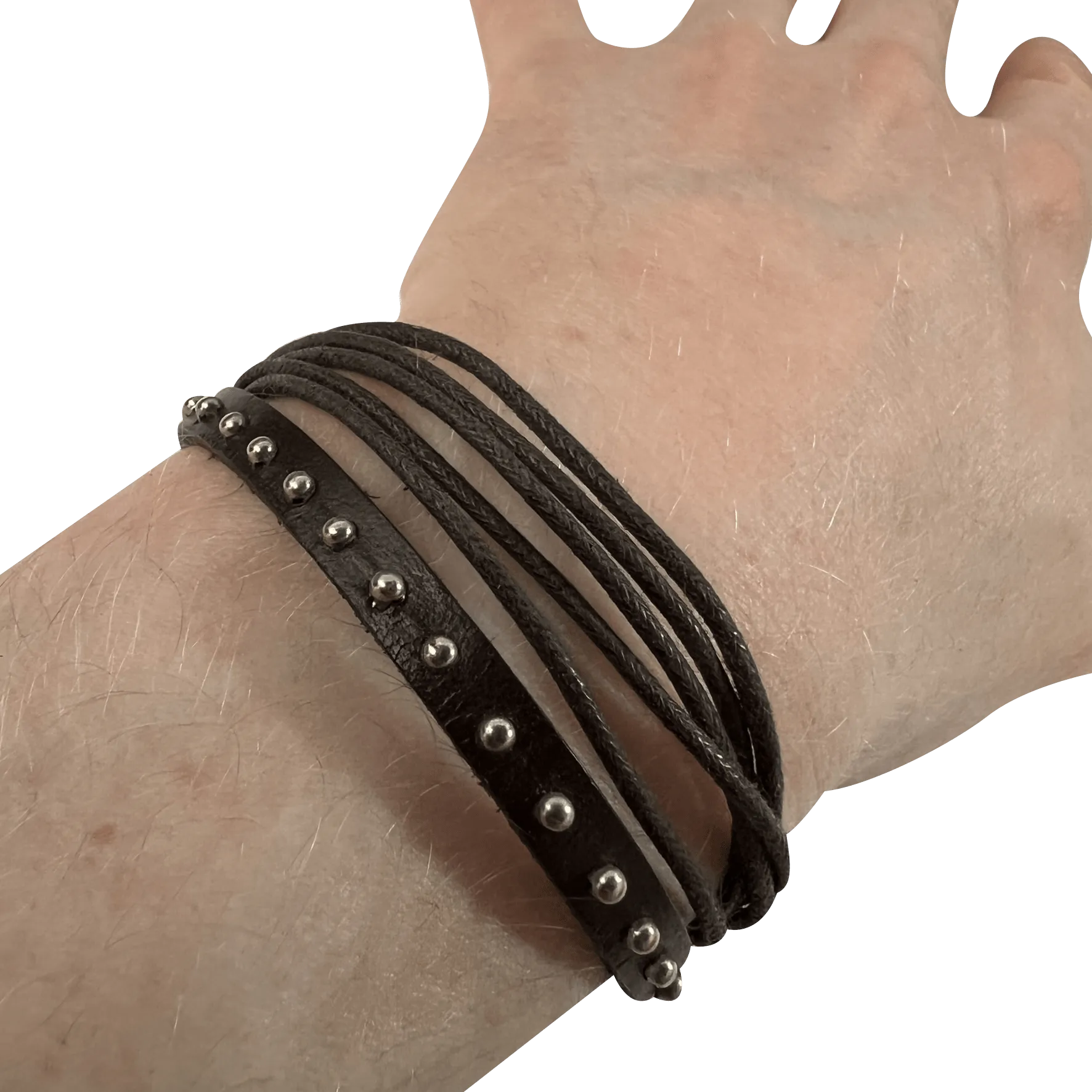 Brown Cotton Studded Leather Bracelet Wristband Bangle Mens Womens Boy Jewellery