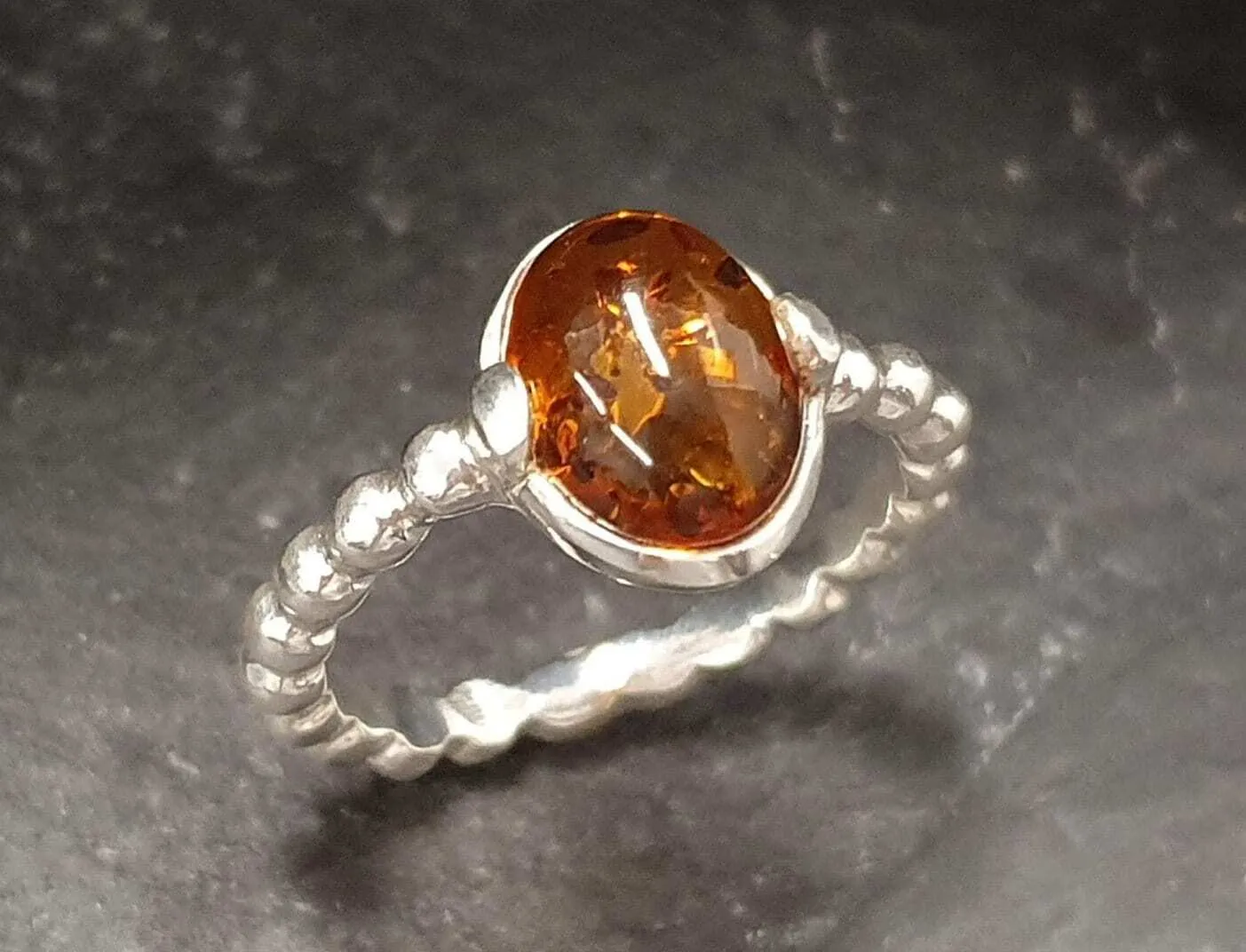 Bubble Amber Ring - Natural Amber Ring, Yellow Amber Ring