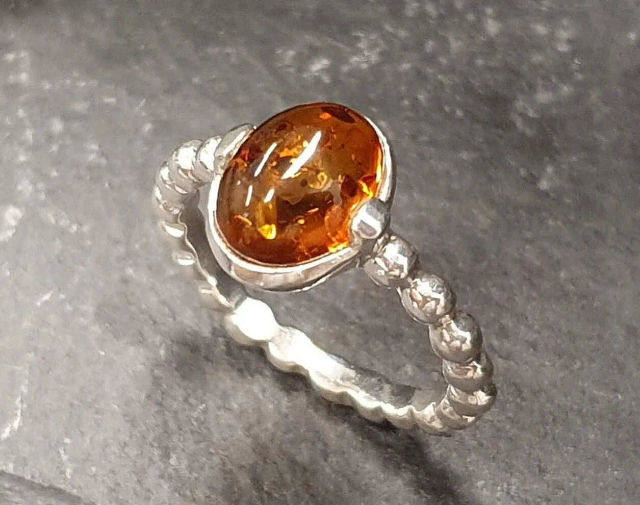 Bubble Amber Ring - Natural Amber Ring, Yellow Amber Ring
