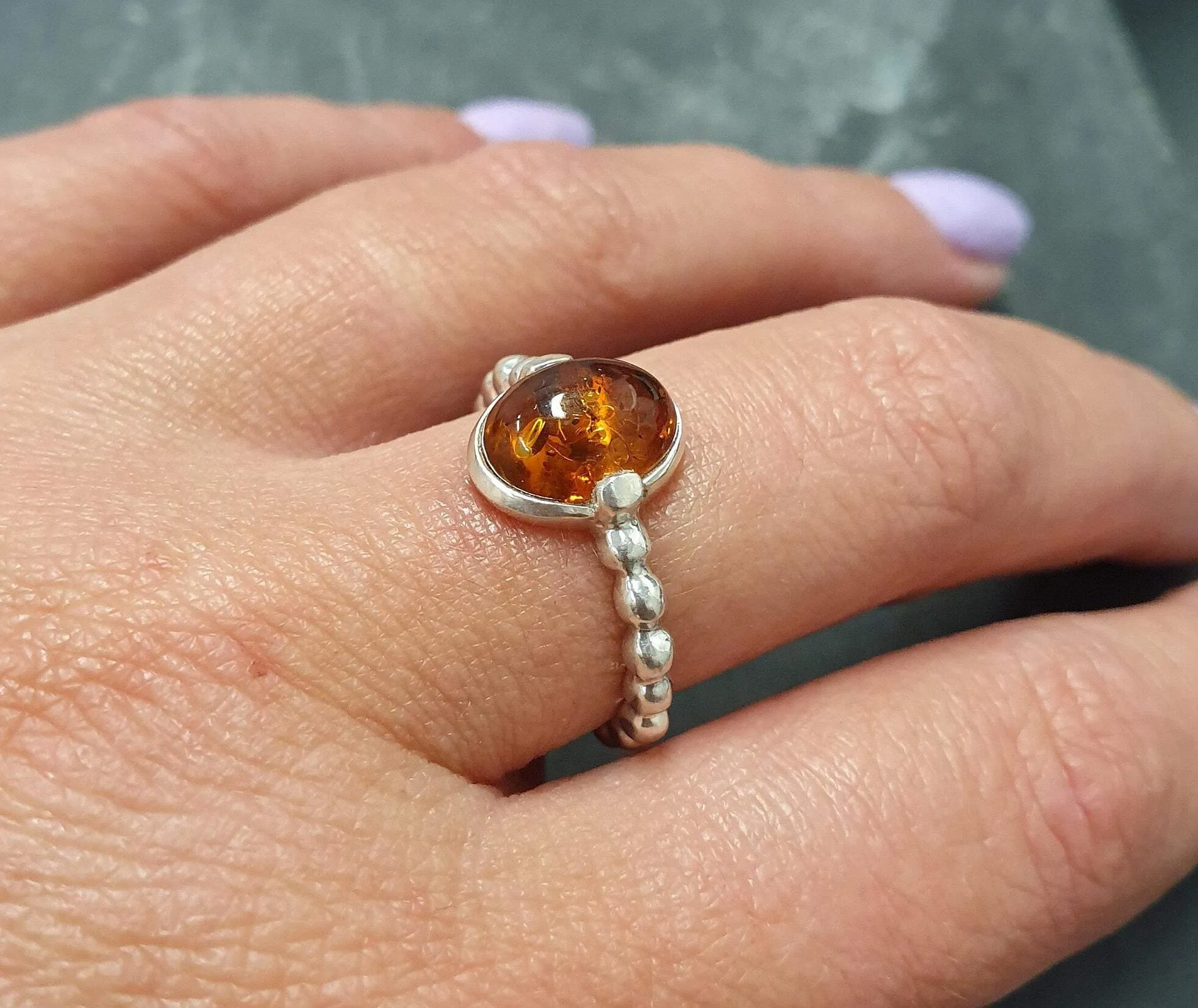 Bubble Amber Ring - Natural Amber Ring, Yellow Amber Ring