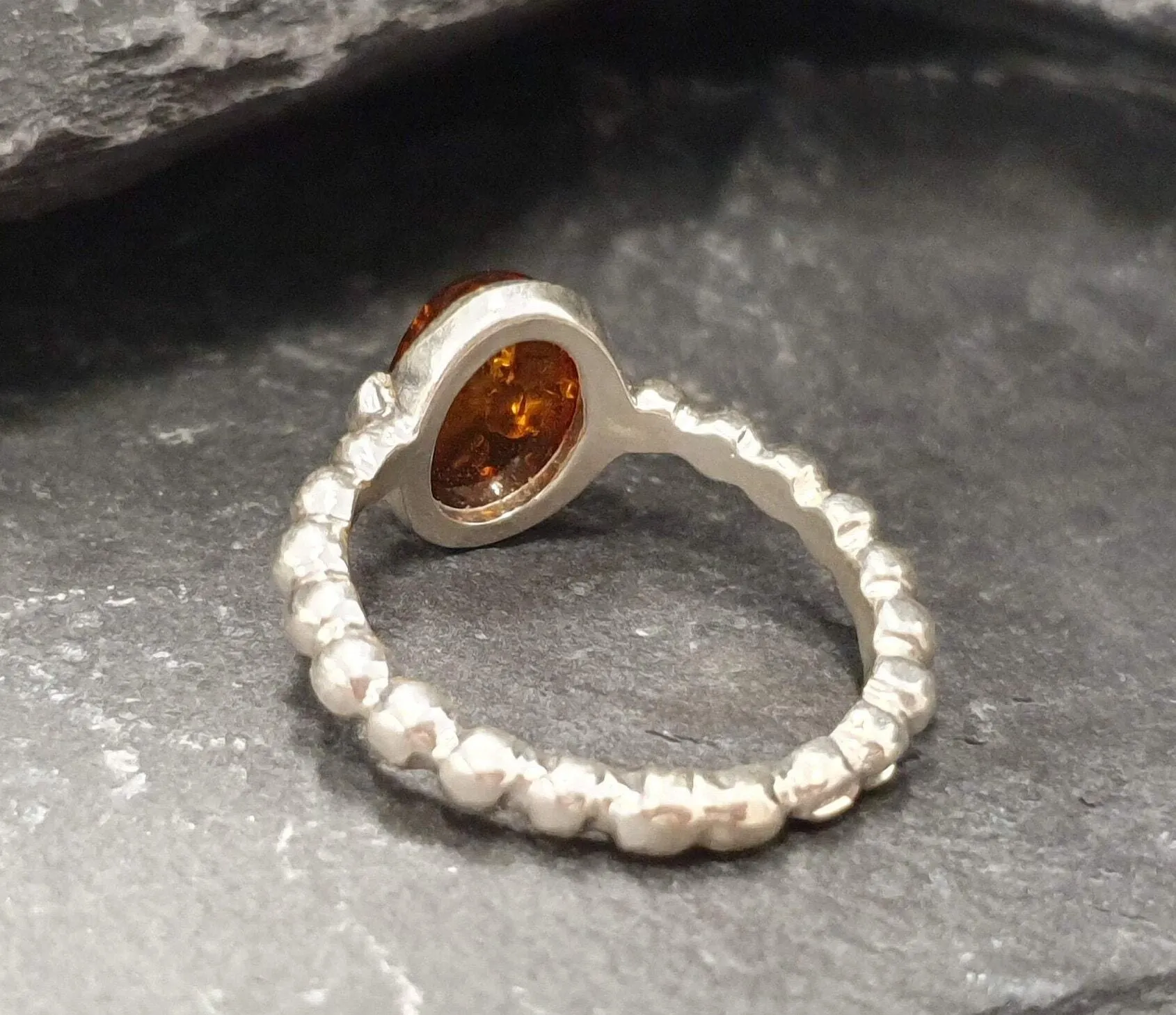 Bubble Amber Ring - Natural Amber Ring, Yellow Amber Ring