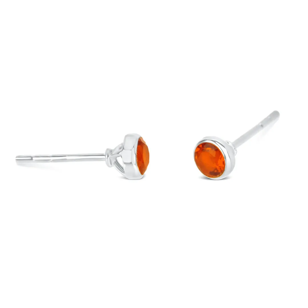 Carnelian Mini Stud Earrings Silver July Birthstone