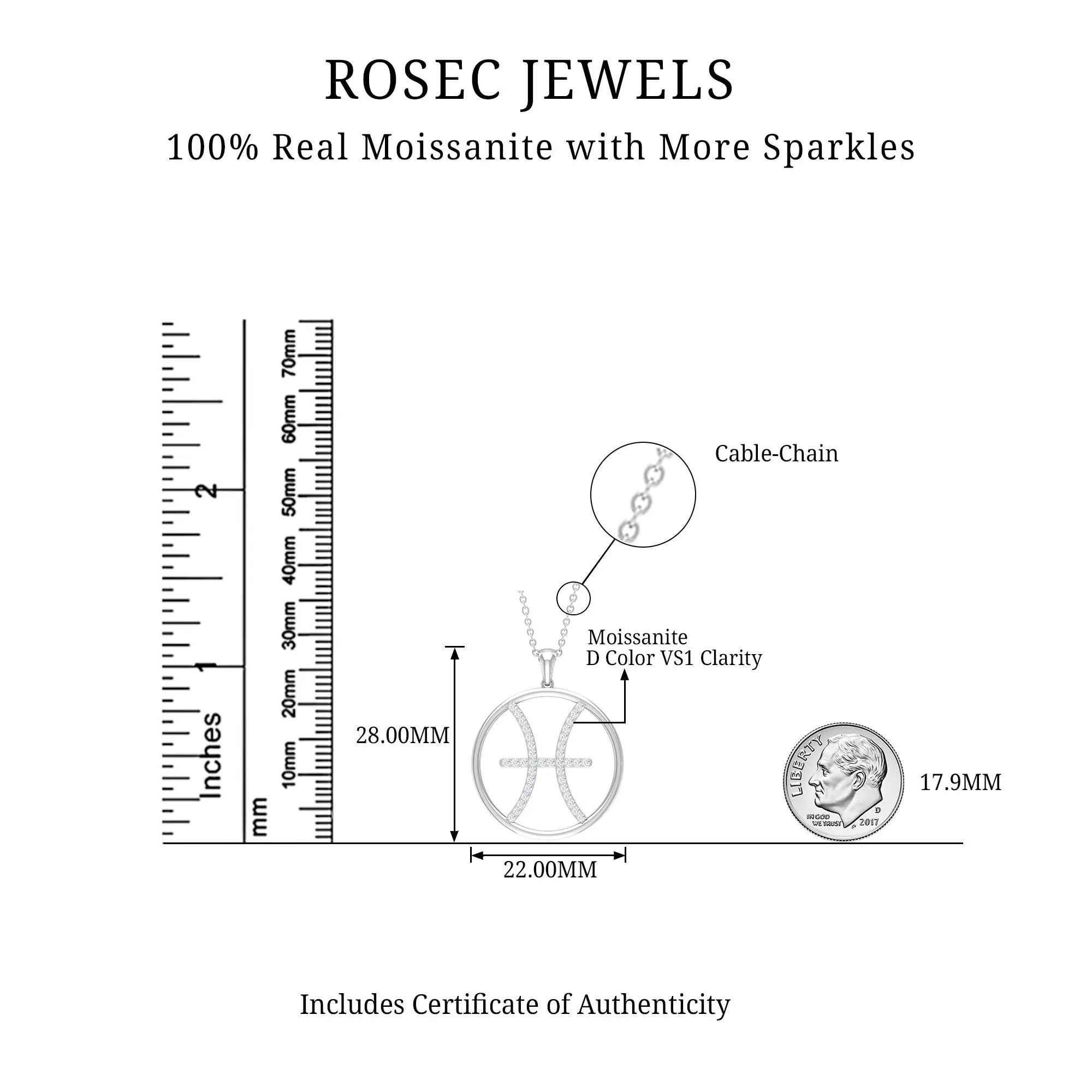 Certified Moissanite Pisces Zodiac Sign Pendant Necklace
