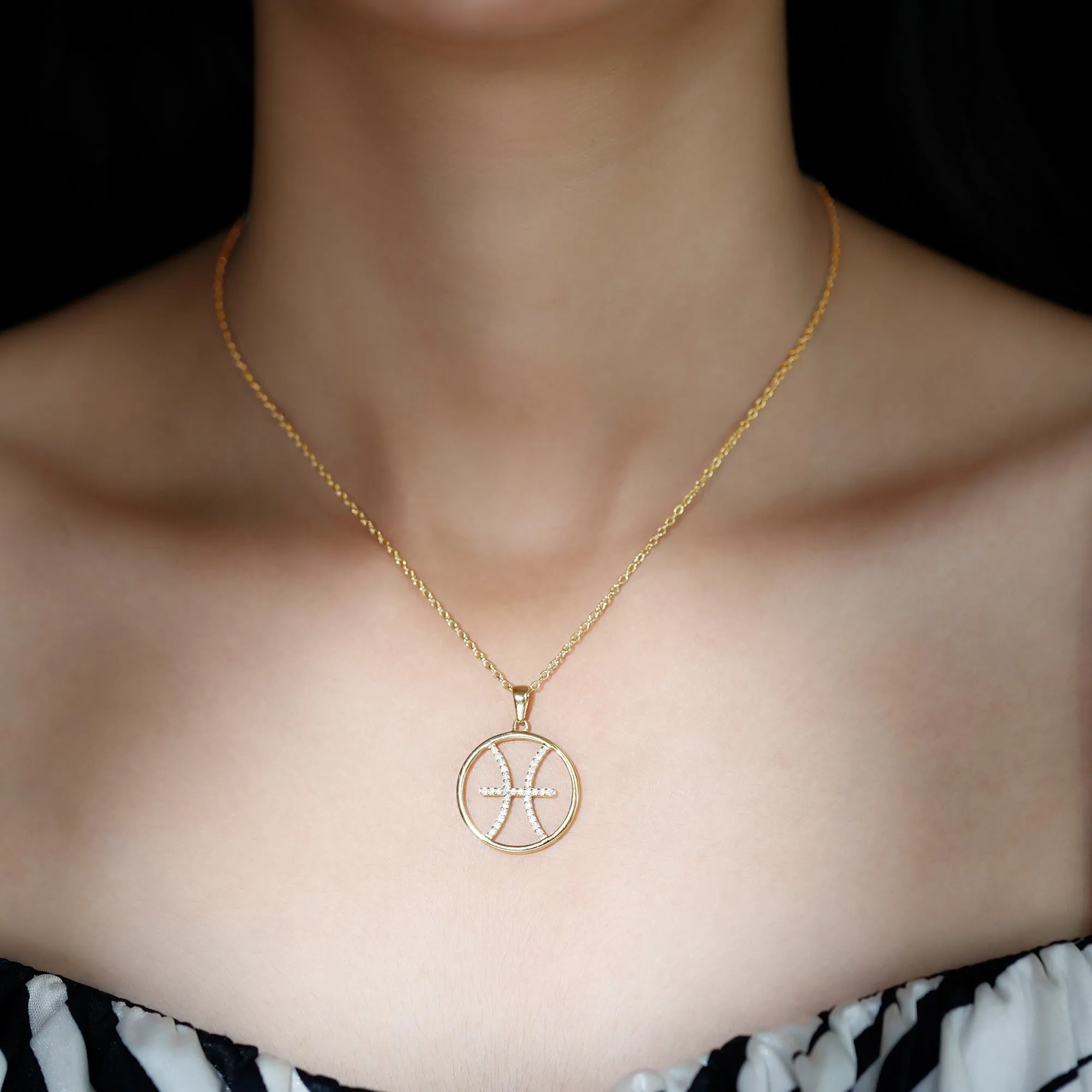 Certified Moissanite Pisces Zodiac Sign Pendant Necklace