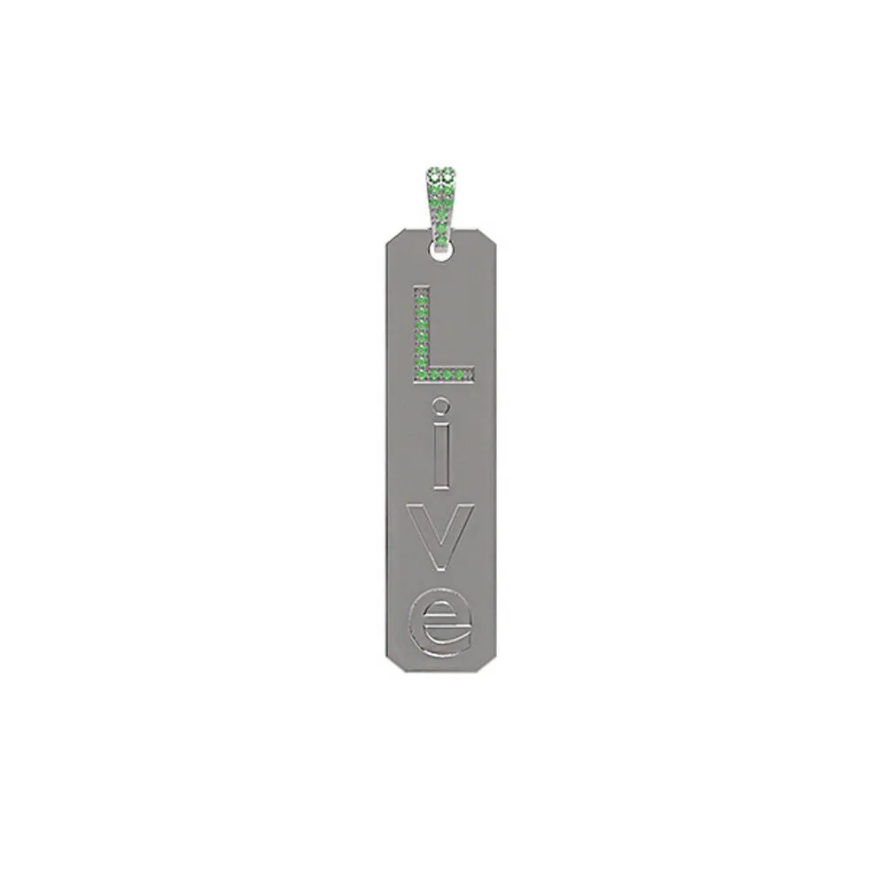 Chrome Diopside Gemstone 925 Sterling Silver live Word Initial Charm Tag Pendant