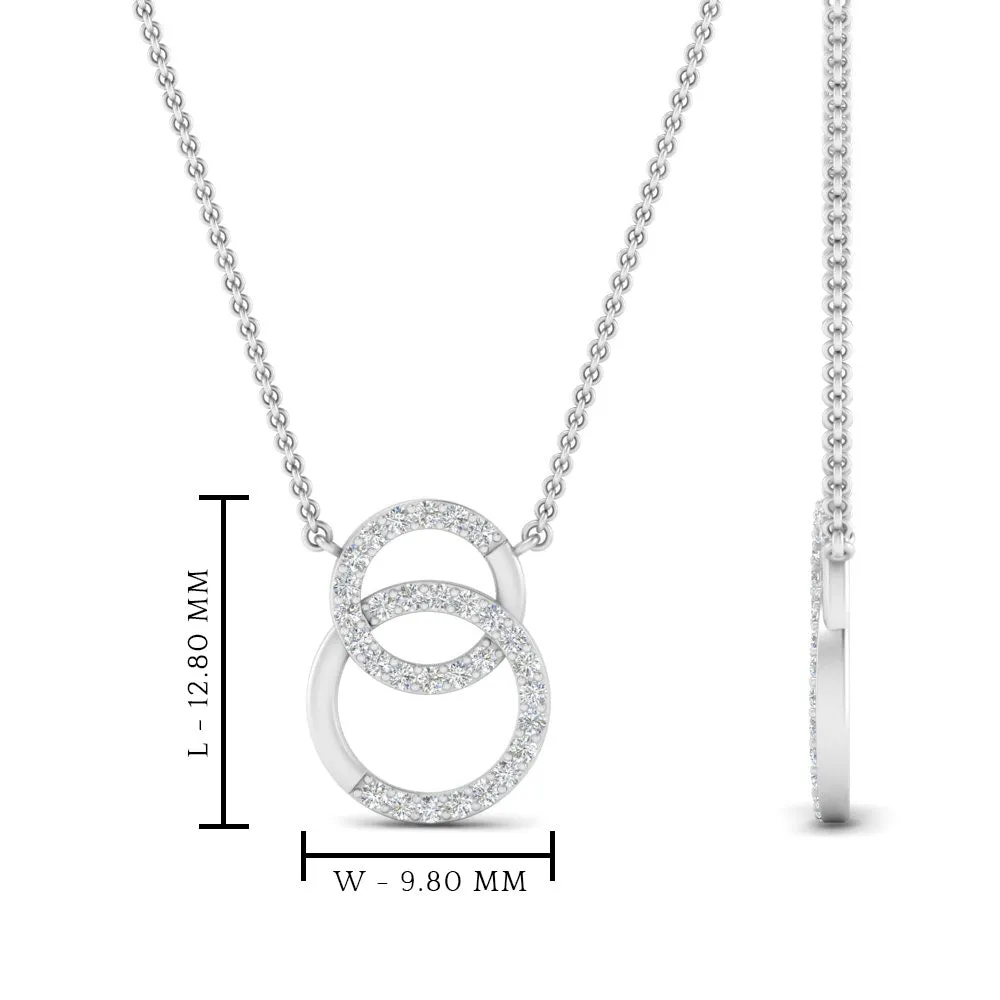 Circle Double Lab Diamond Pendant Necklace For Women 14K Gold