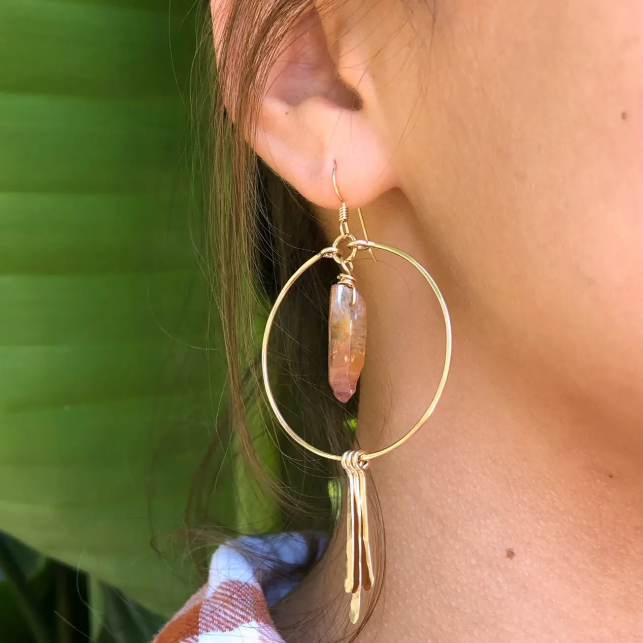 Circle Hoop Earrings With Sunset Crystal