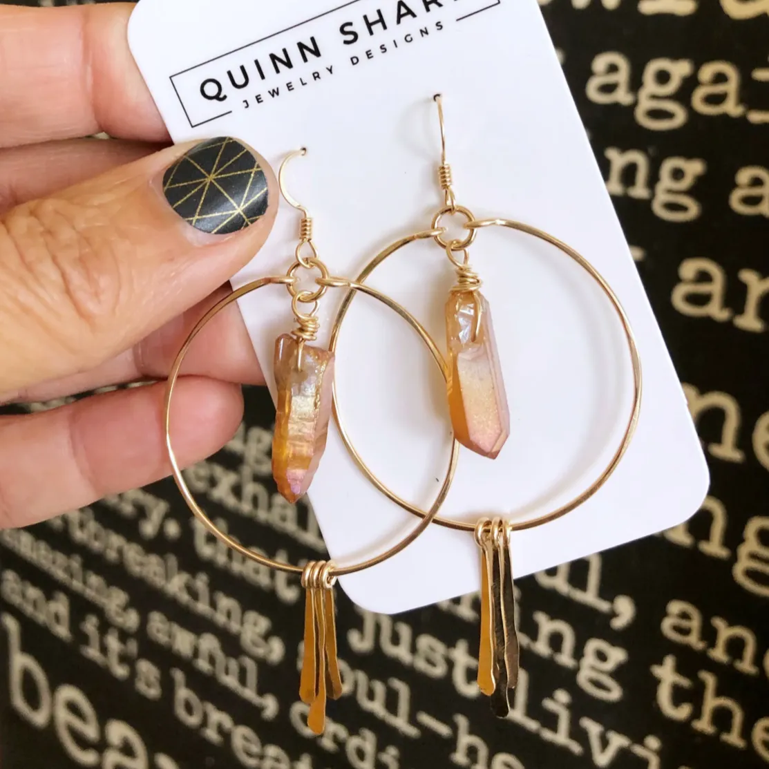 Circle Hoop Earrings With Sunset Crystal