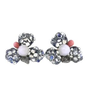 Clam Pearl And Blue Moonstone Flower Earrings