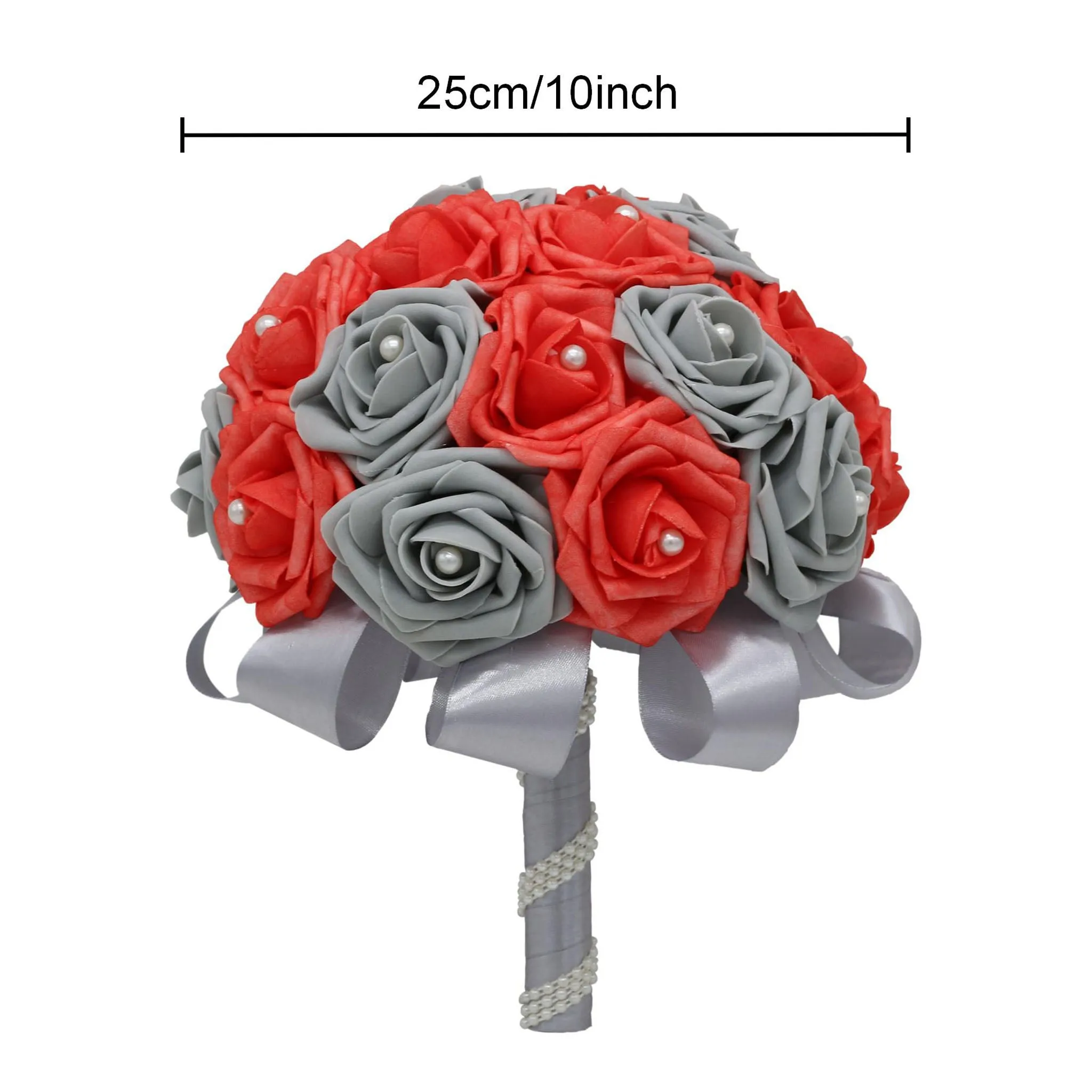 Coral Gray Bridal Bouquet Fake Flowers For Wedding Anniversary Bouquet