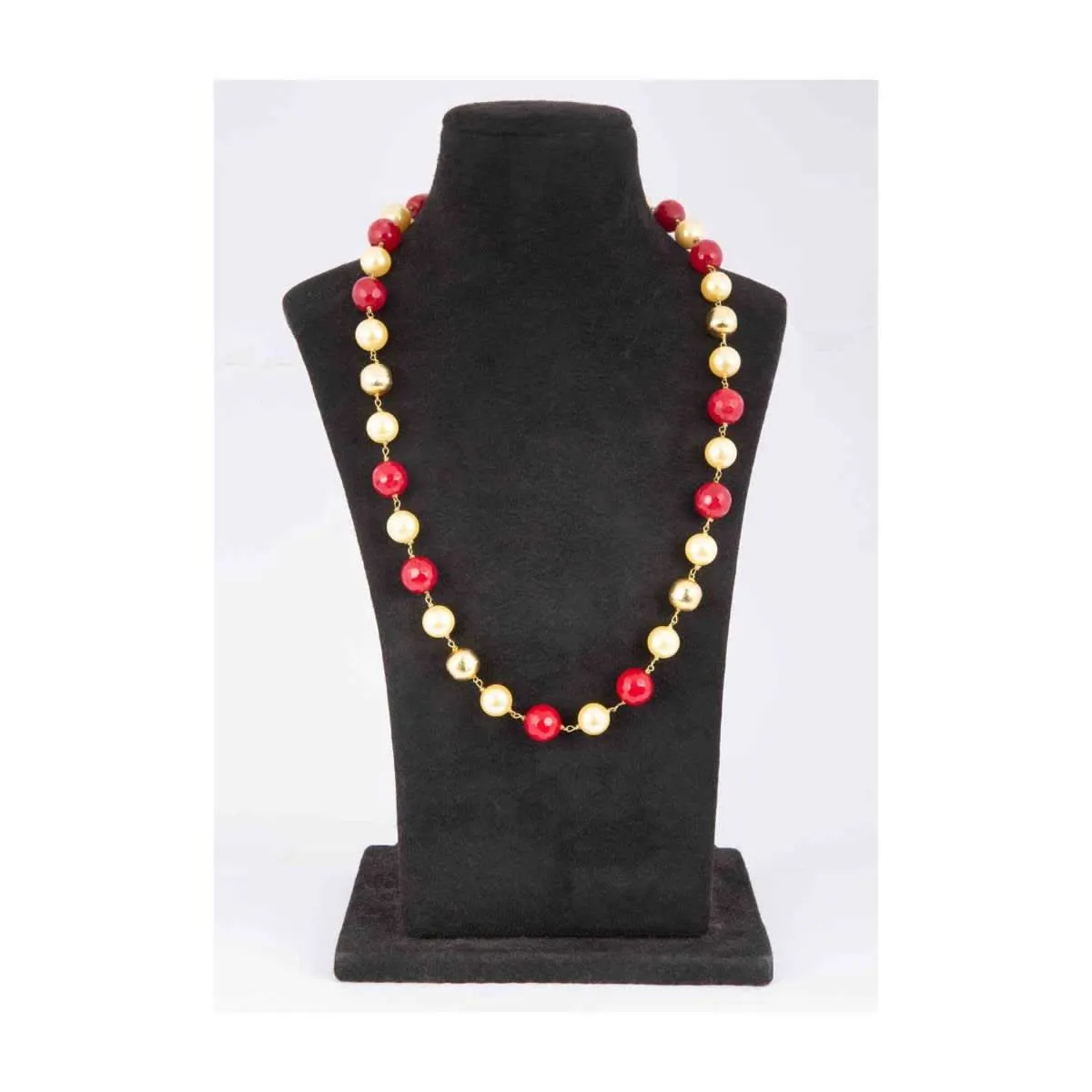 Cream Pearls And Ruby Red Beaded Necklace Online - Kalki Fashion