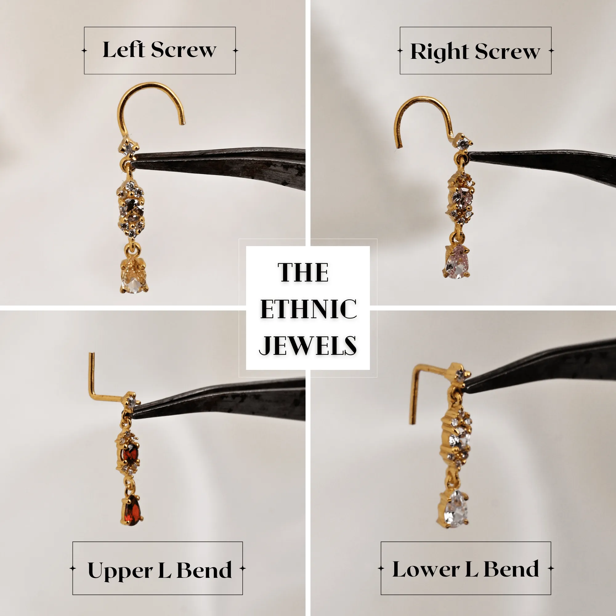 Cross Nose Ring with Dangling Heart – Gold & Silver Nose Piercing