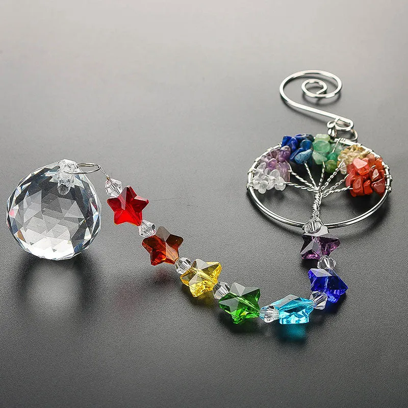 Crystal Prism Ball Rainbow Chakra Pendant