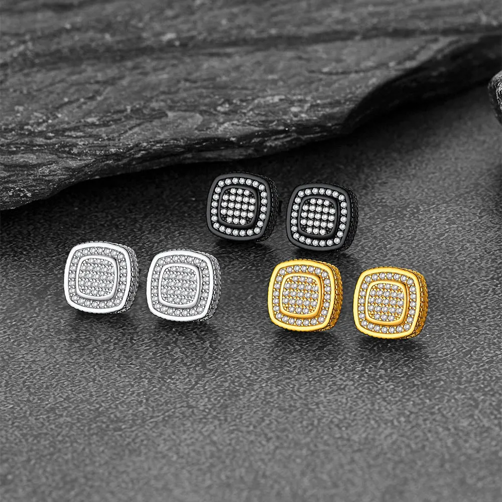 Cushion Cut Cubic Zirconia Stud Earrings for Men