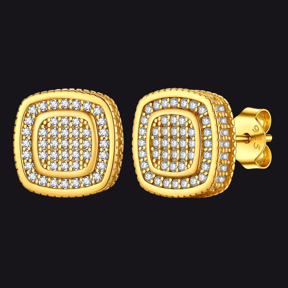 Cushion Cut Cubic Zirconia Stud Earrings for Men