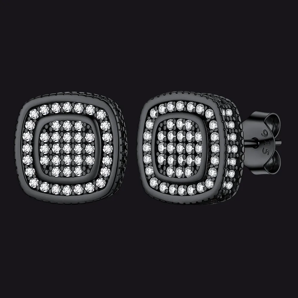 Cushion Cut Cubic Zirconia Stud Earrings for Men