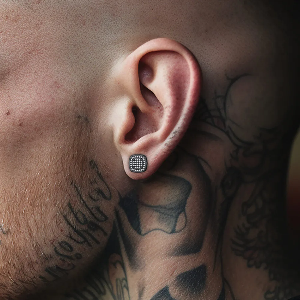 Cushion Cut Cubic Zirconia Stud Earrings for Men