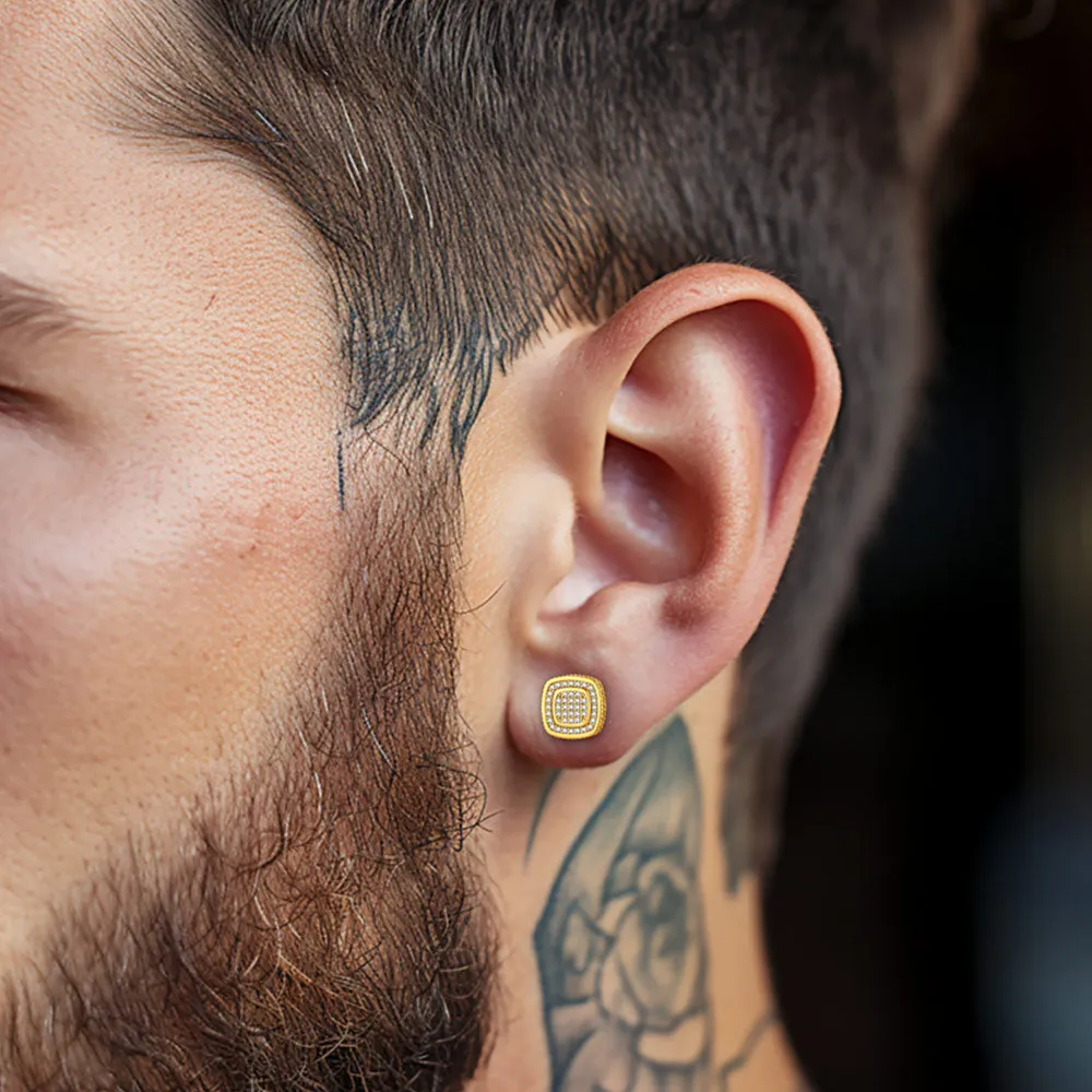 Cushion Cut Cubic Zirconia Stud Earrings for Men