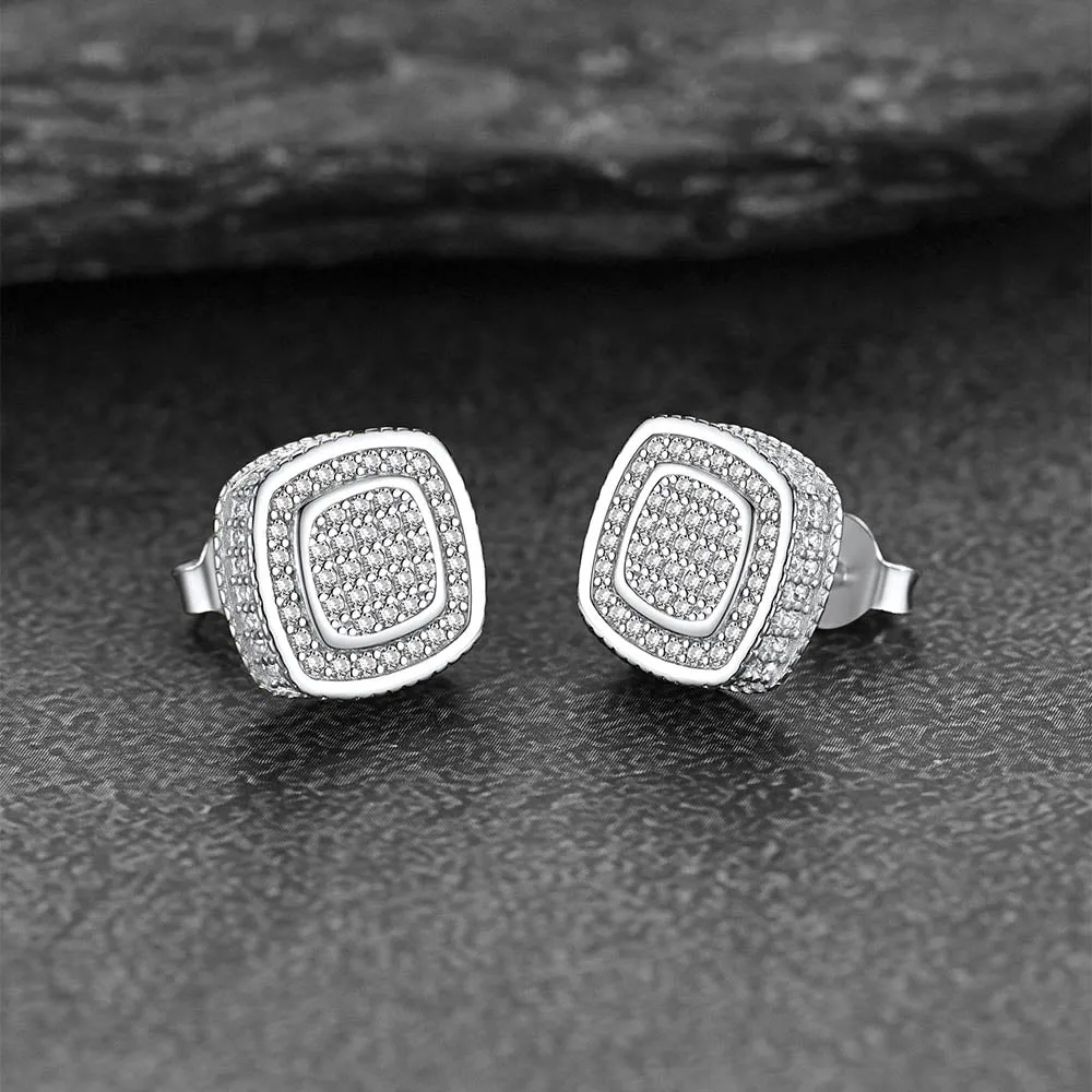 Cushion Cut Cubic Zirconia Stud Earrings for Men