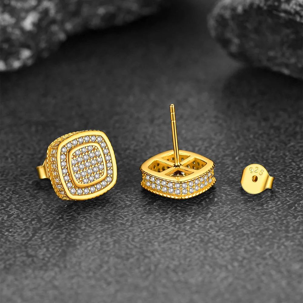Cushion Cut Cubic Zirconia Stud Earrings for Men
