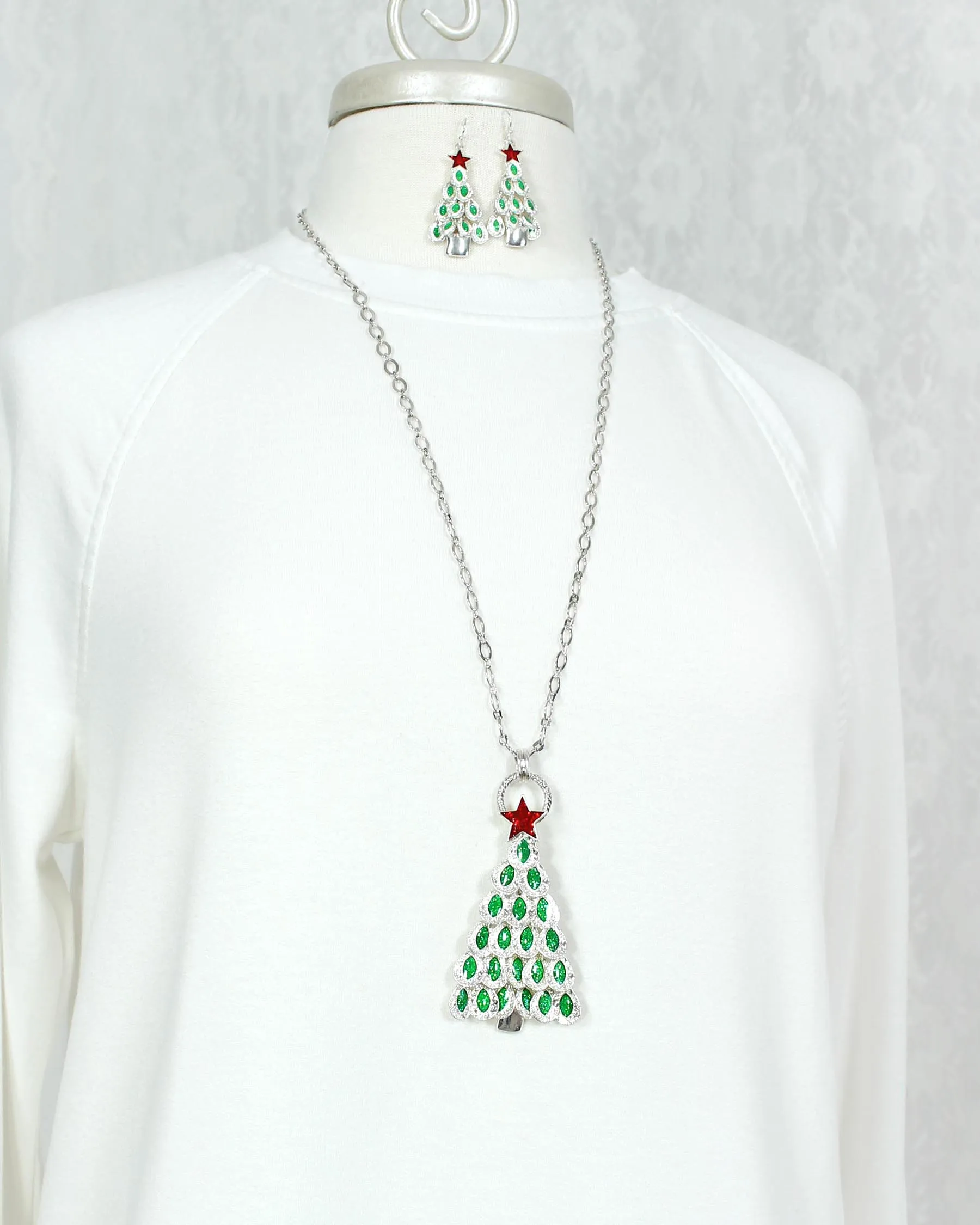 Dangle Leaf Christmas Tree Earrings