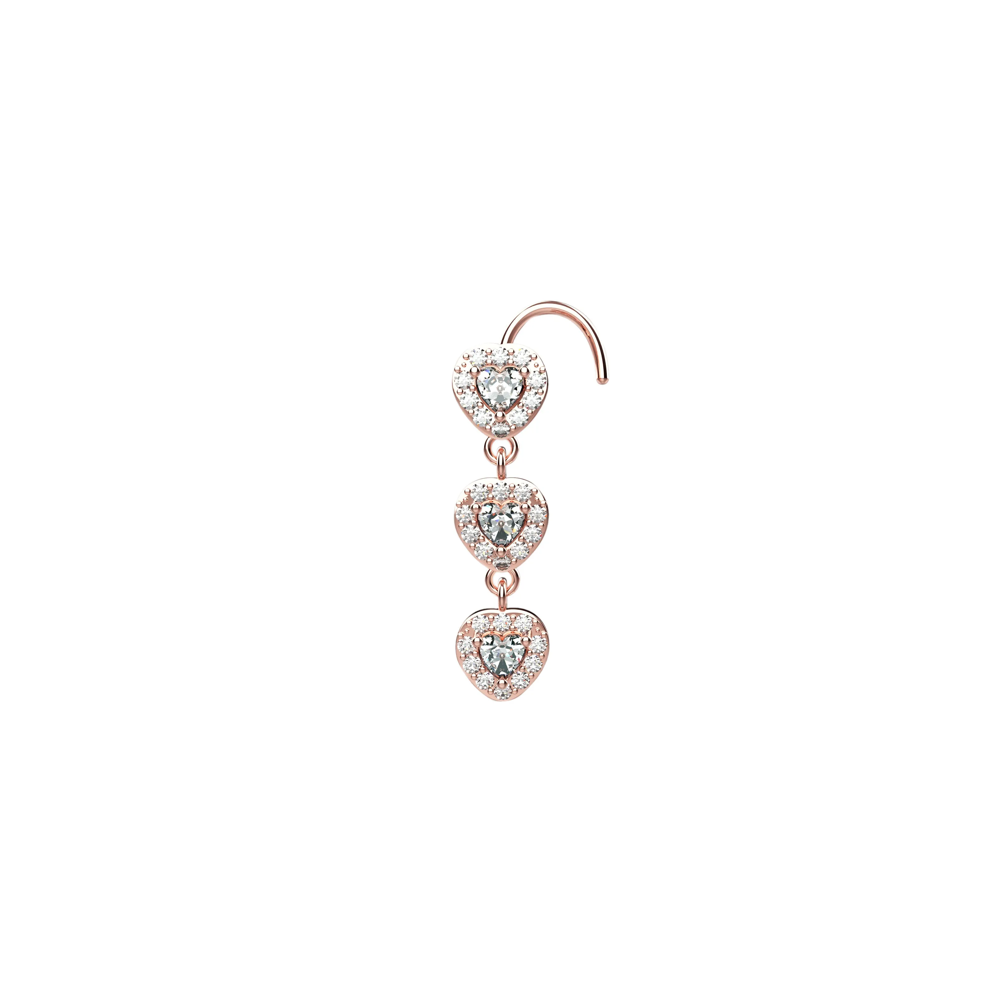 Dangling Heart Nose Ring – Elegant Heart-Shaped Dangle Piercing Jewelry