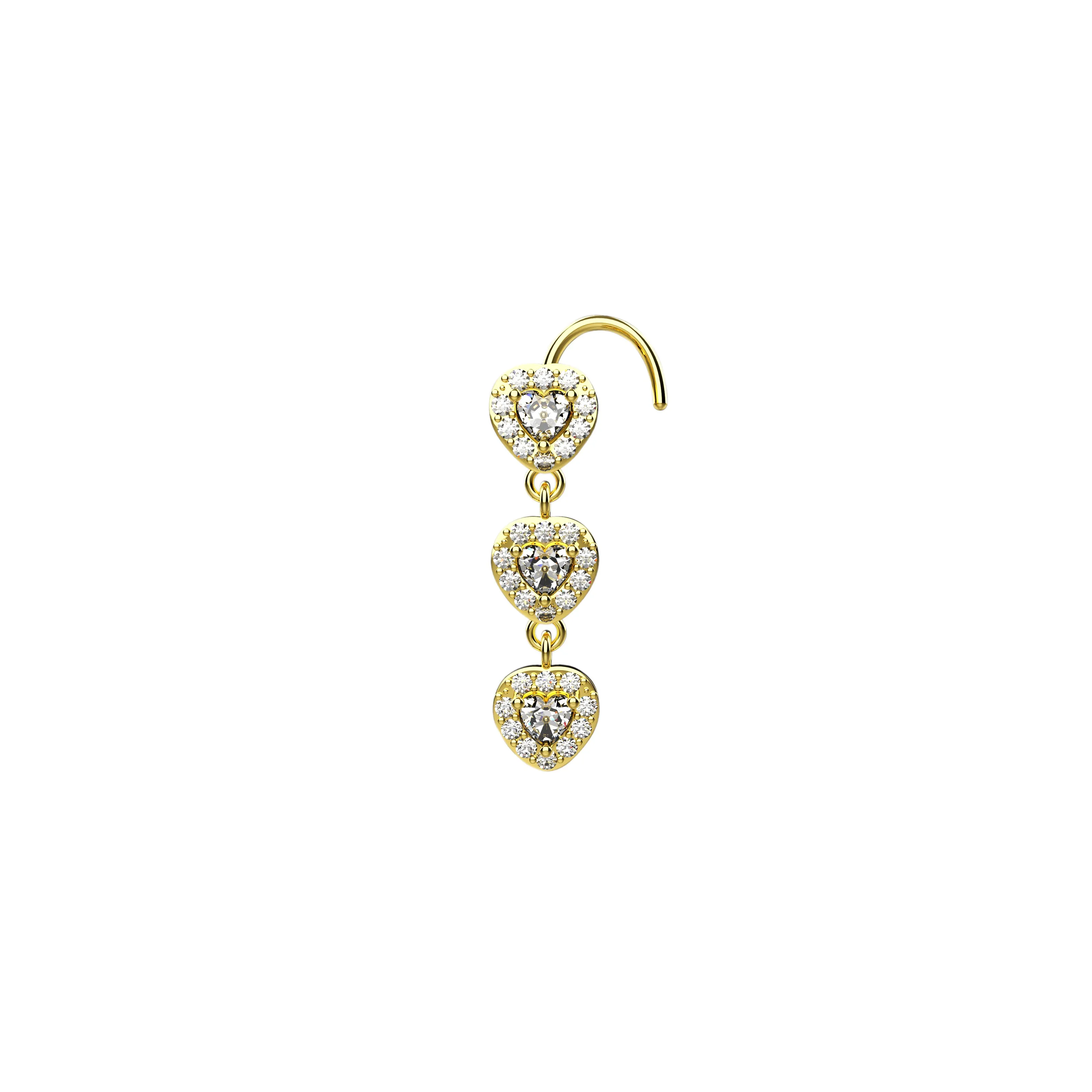 Dangling Heart Nose Ring – Elegant Heart-Shaped Dangle Piercing Jewelry