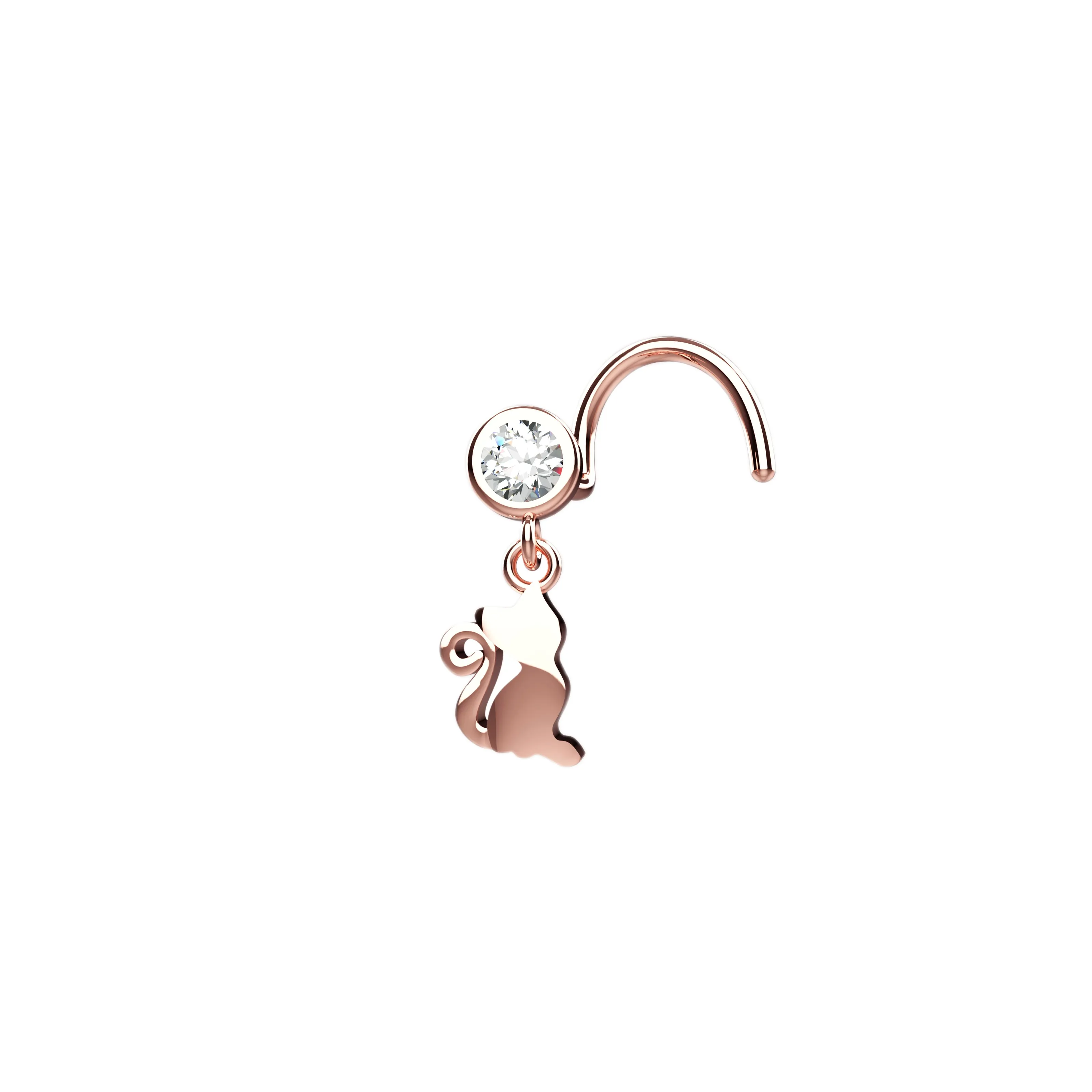 Dangling Kitty Gold Plated 925 Silver Plan Metal Nose Piercing
