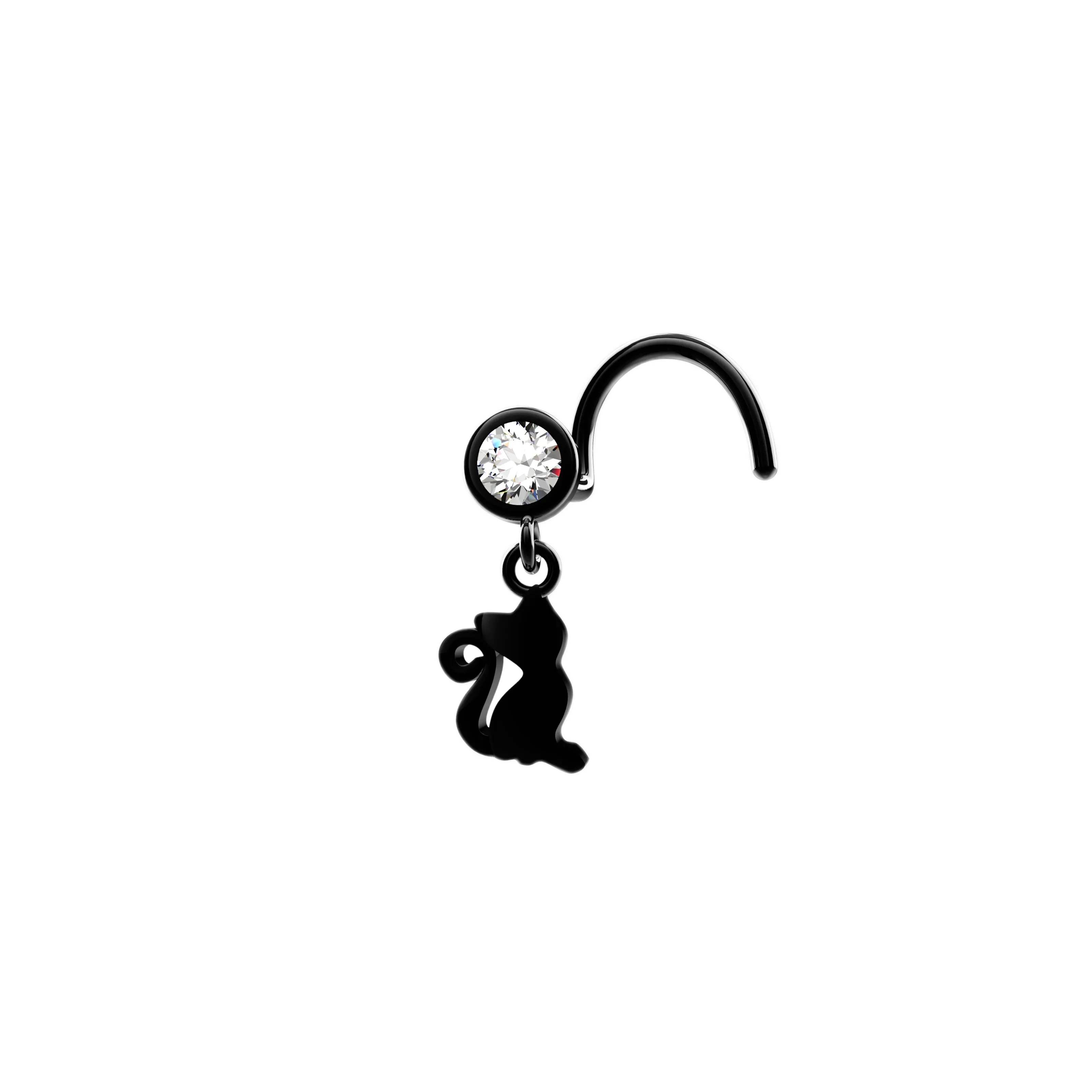 Dangling Kitty Gold Plated 925 Silver Plan Metal Nose Piercing