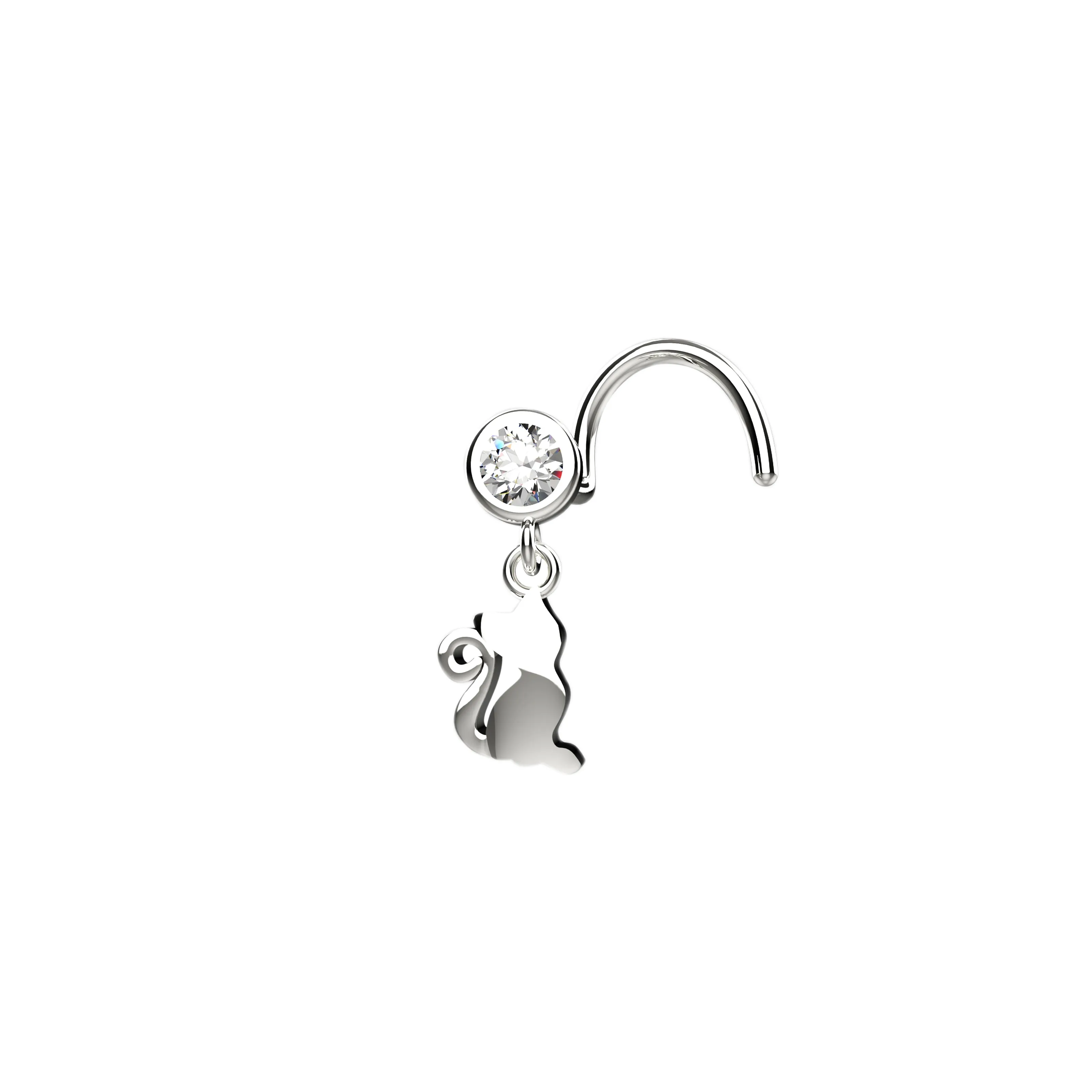 Dangling Kitty Gold Plated 925 Silver Plan Metal Nose Piercing