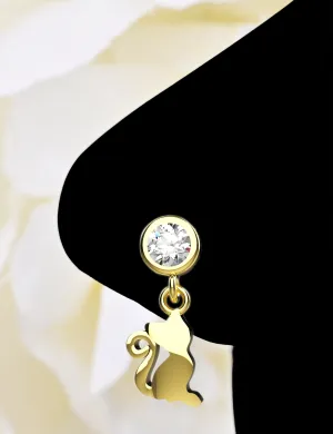 Dangling Kitty Gold Plated 925 Silver Plan Metal Nose Piercing