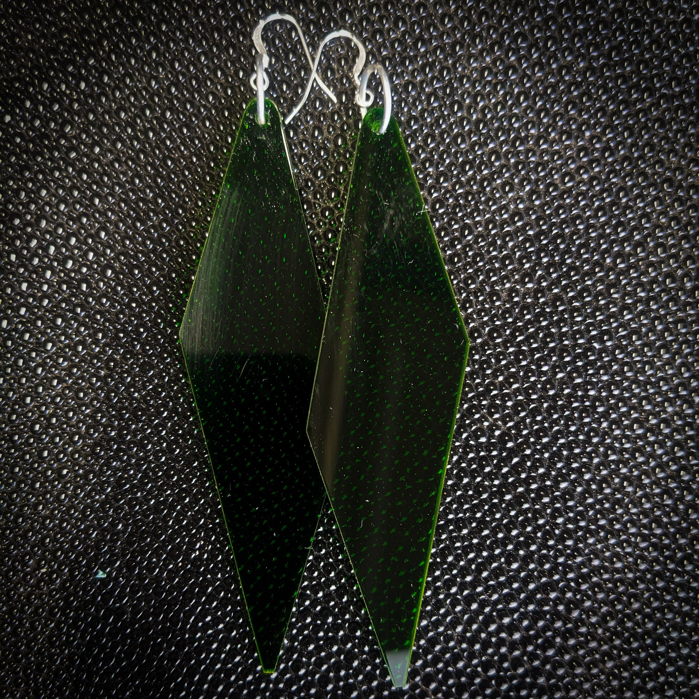 Dark Green Narrow Slant Dangle Earrings