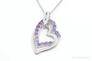 Designer Amethyst Cubic Zirconia Heart Sterling Silver Necklace