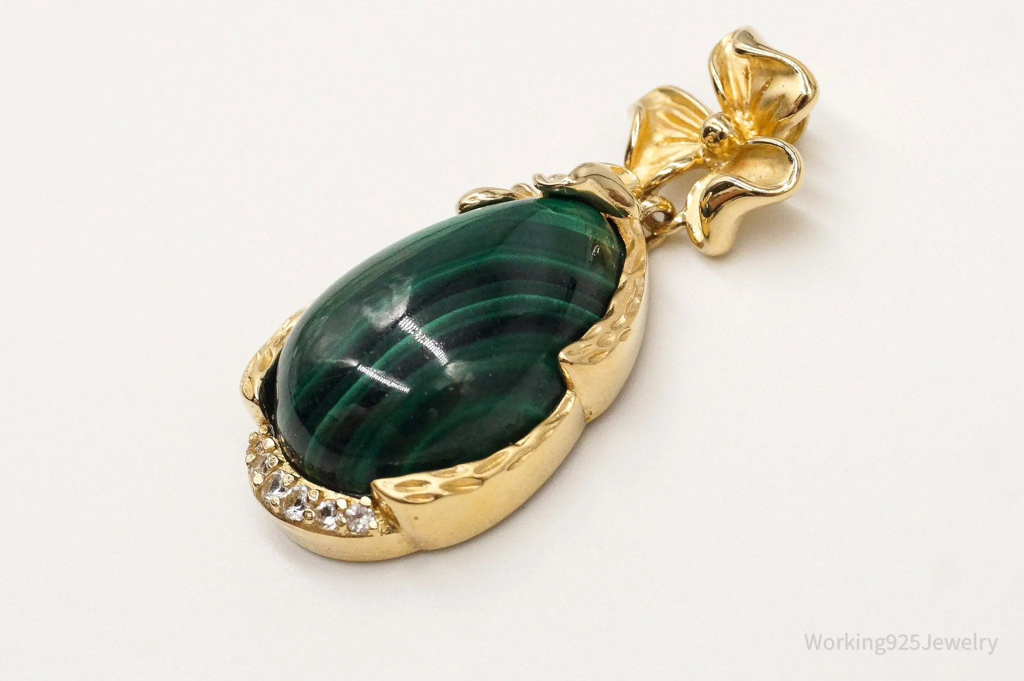 Designer Ross Simons Malachite Cubic Zirconia Gold Over Sterling Silver Pendant