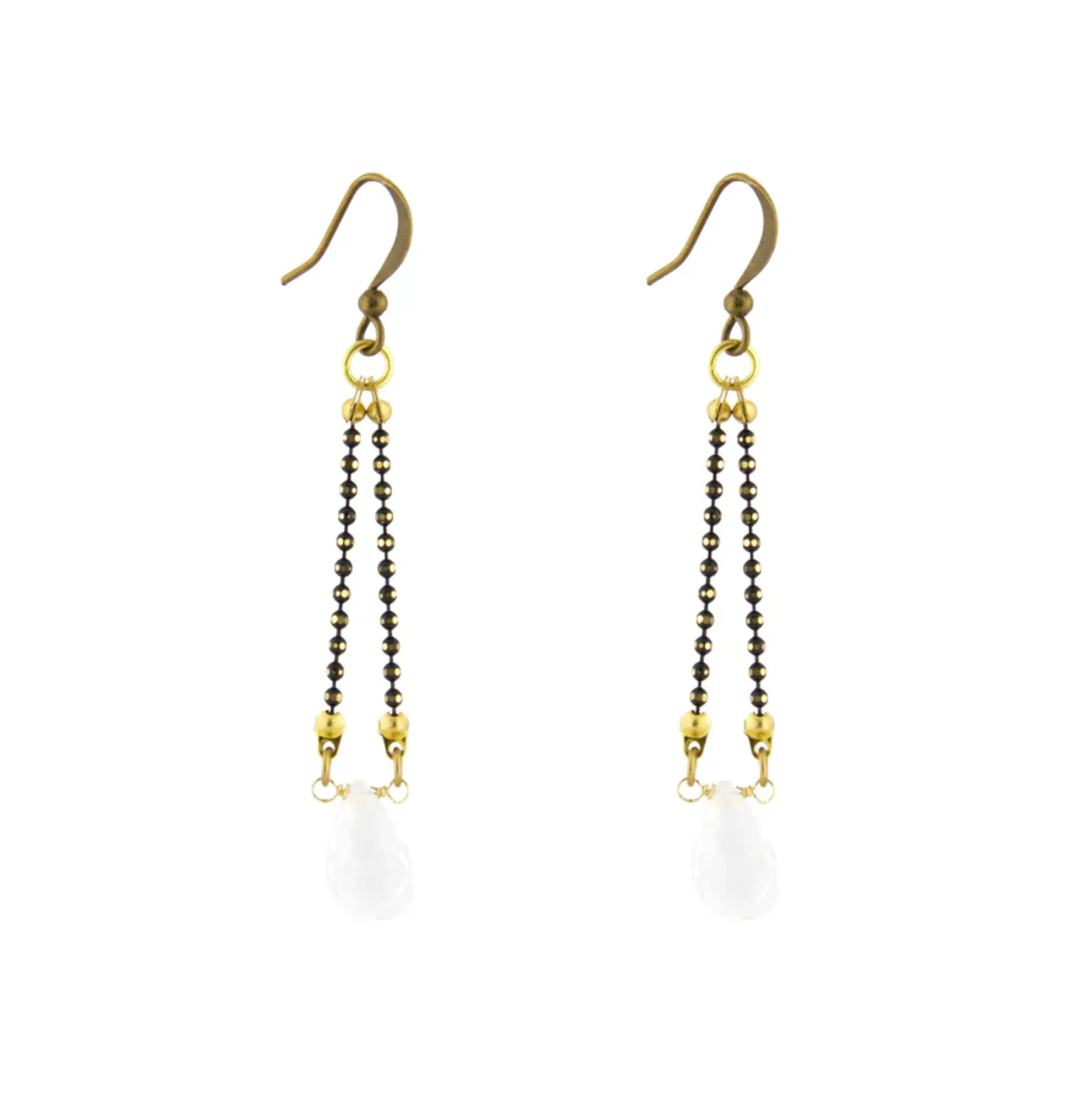 Double Chain Dew Earring, Moonstone/Bronze