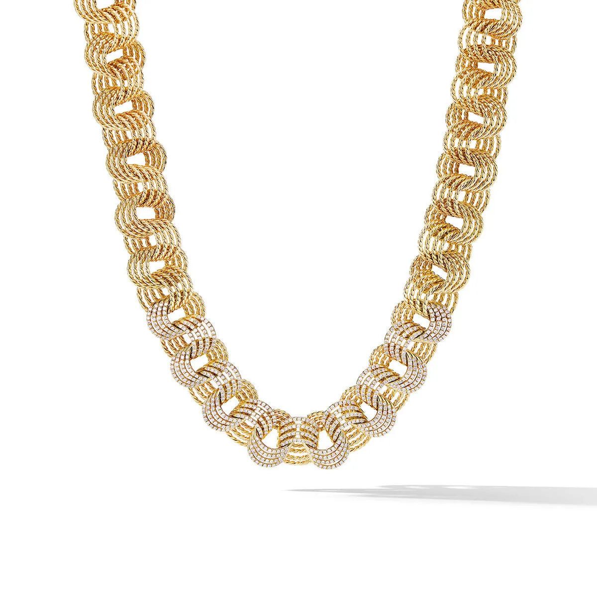 DY Origami Small Linked Necklace in 18K Yellow Gold with Diamonds