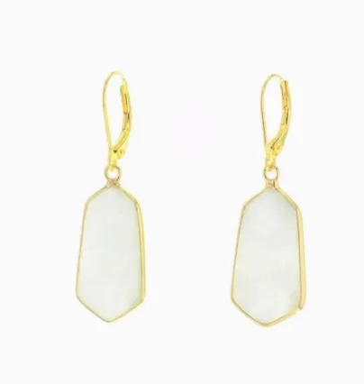 Earrings-Gold Dea With White Moonstone