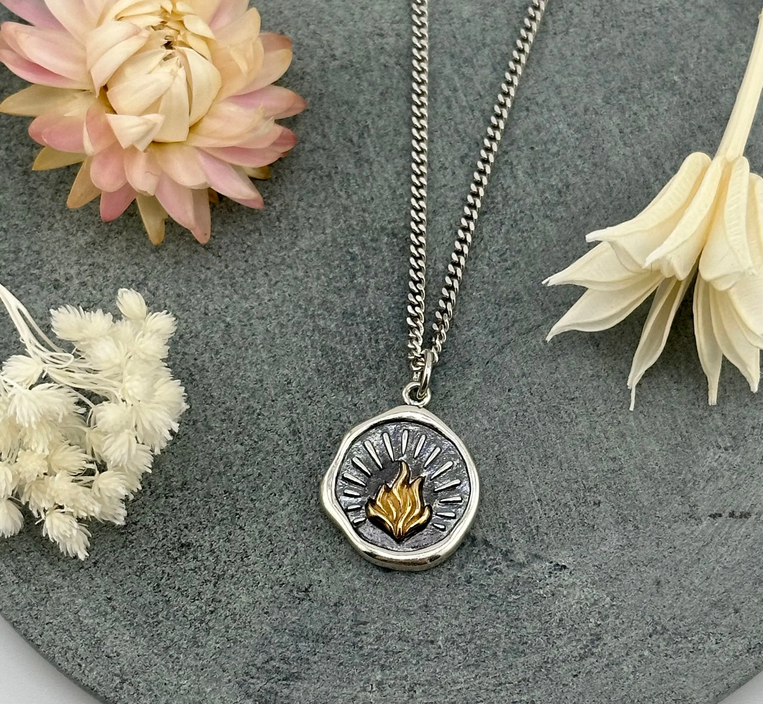 Fire/Flames Wax Seal Medallion Necklace