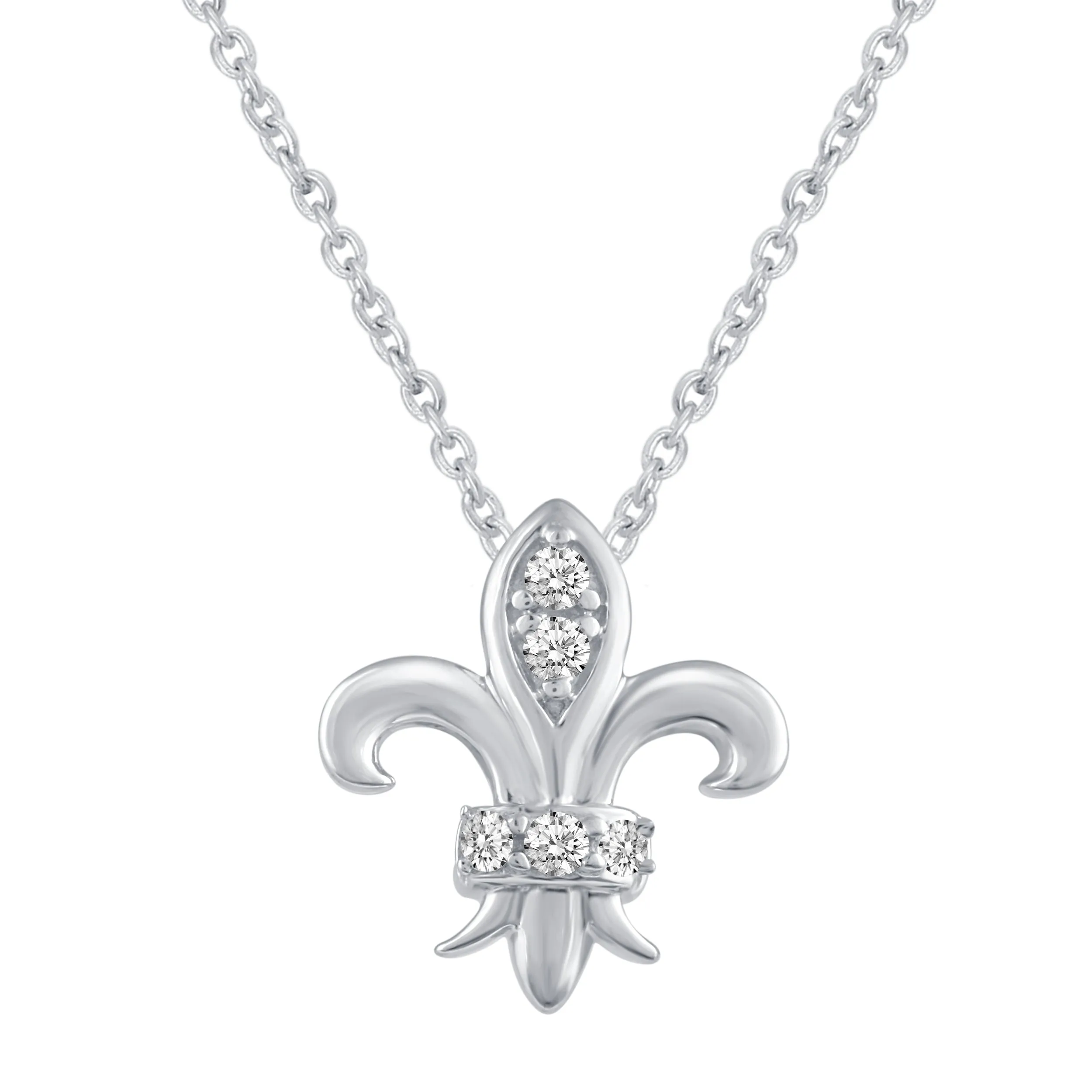Fleur De Lis and Flower Layered 1/10 Cttw Natural Diamond Pendant Necklace set in 925 Sterling (Silver & Yellow Gold)…