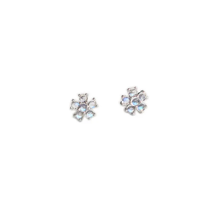 Flower Shaped Moonstone Stud Earrings in White Gold Plated Sterling Silver Jewelry Accessories Women