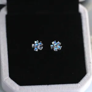 Flower Shaped Moonstone Stud Earrings in White Gold Plated Sterling Silver Jewelry Accessories Women